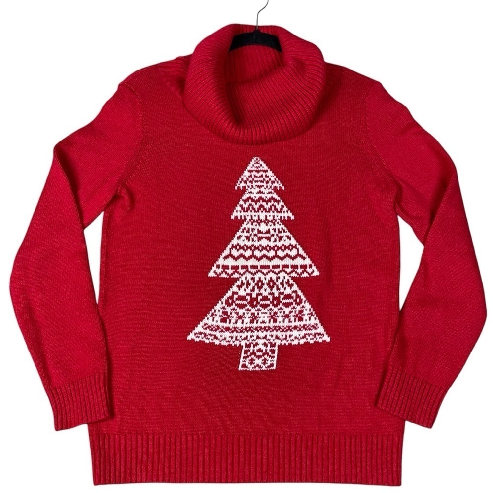 Talbots Lambswool Blend Christmas Tree Cowl Neck Holiday Celebration Sweater - S